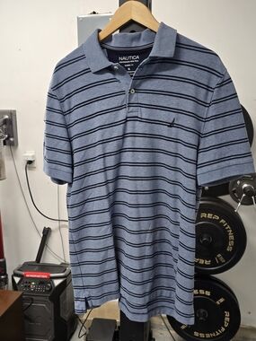 Nautica Men’s Blue Polo with Navy Stripes